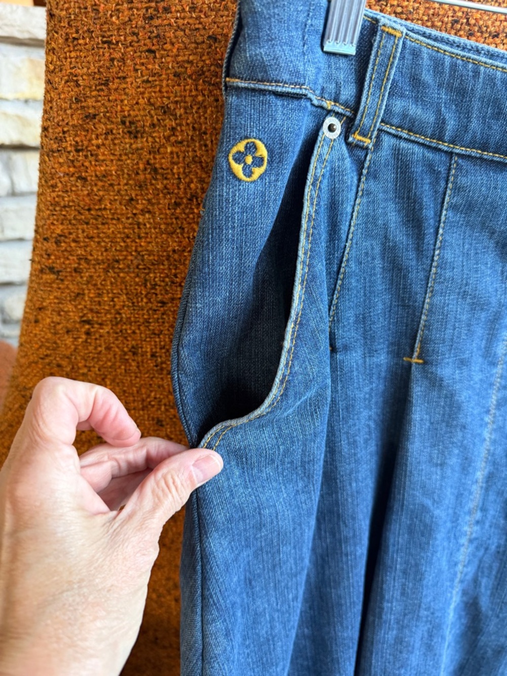 Louis Vuitton Blue Denim Skirt Pleated